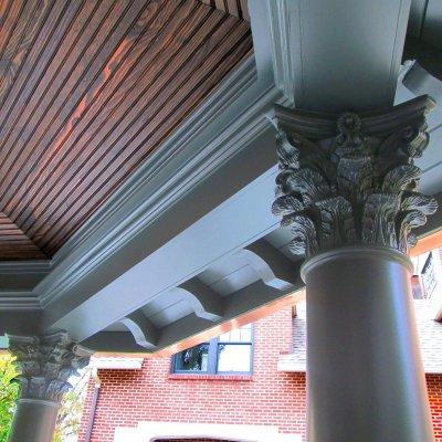 detail of pavilion column and beadboard ceiling Hyde Park residential architecture Cincinnati